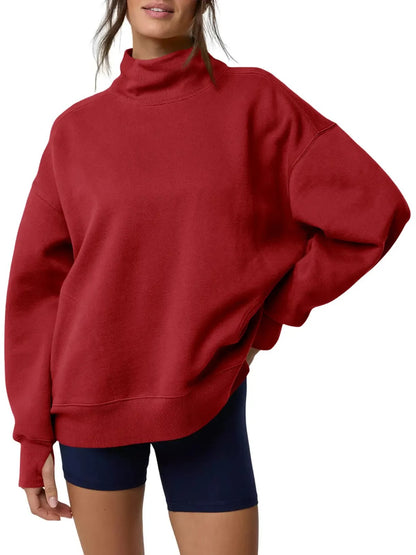 Women's Thumb‑Hole Mock Neck Sweatshirt