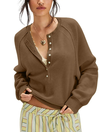 Women's Casual Half Button Cropped Sweater