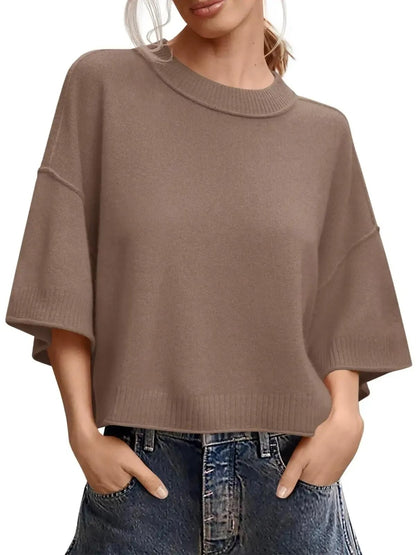 Women's Minimalist Crew Neck Oversized Knit Top