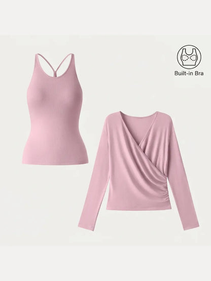 Women's Two‑Piece Built‑In Bra Top Set