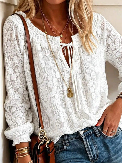 Women's Tie Neck Lace Blouse