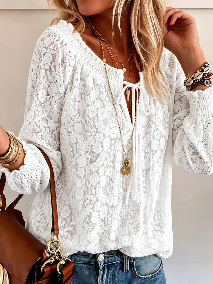 Women's Tie Neck Lace Blouse