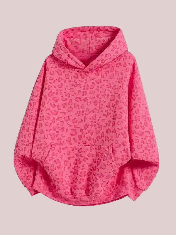 Women's Leopard Print Oversized Hoodie with Kangaroo Pocket