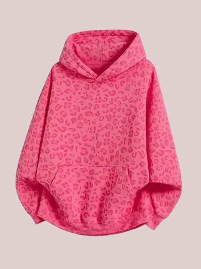 Women's Leopard Print Oversized Hoodie with Kangaroo Pocket