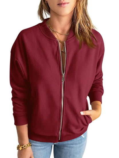 Women's Full Zip Bomber Jacket With Pockets