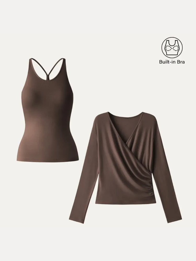 Women's Two‑Piece Built‑In Bra Top Set