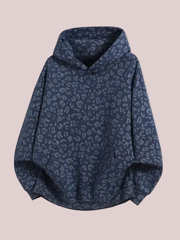 Women's Leopard Print Oversized Hoodie with Kangaroo Pocket