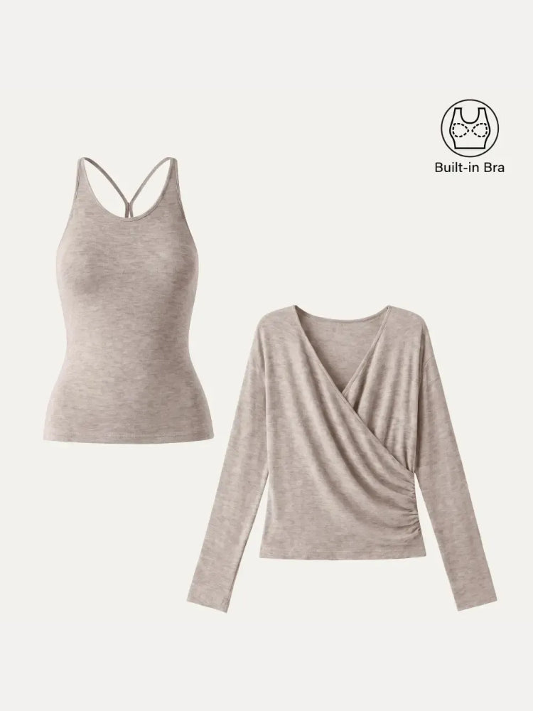 Women's Two‑Piece Built‑In Bra Top Set