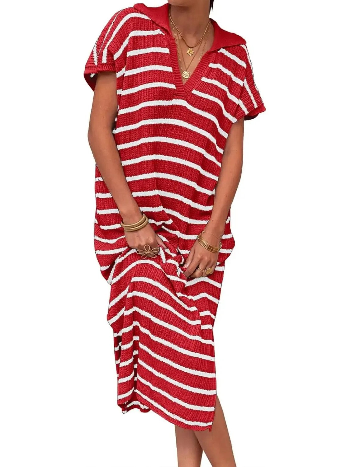 Women's Spring Striped Lightweight Soft Knit Maxi Dress