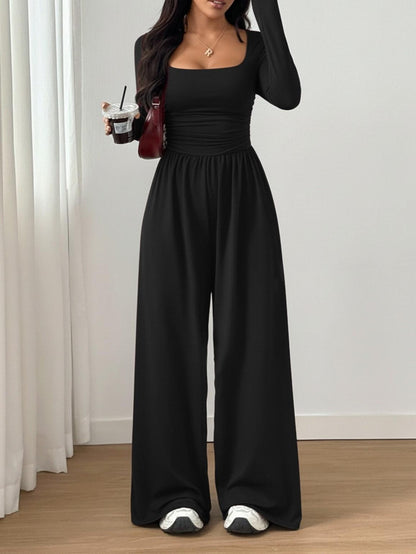 Women's Soft Stretchy Square Neck Wide Leg Jumpsuit