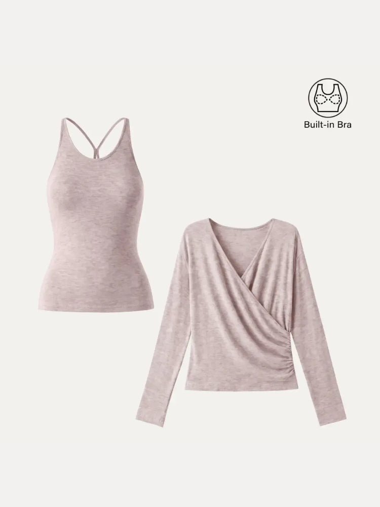 Women's Two‑Piece Built‑In Bra Top Set