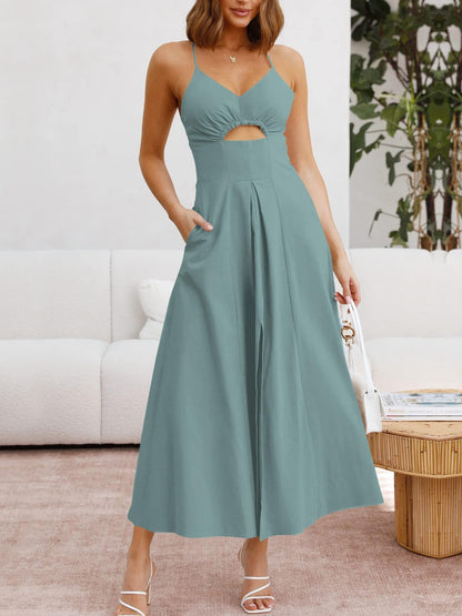 Women's Sleeveless V-Neck Cutout Cami Slit Maxi Dress