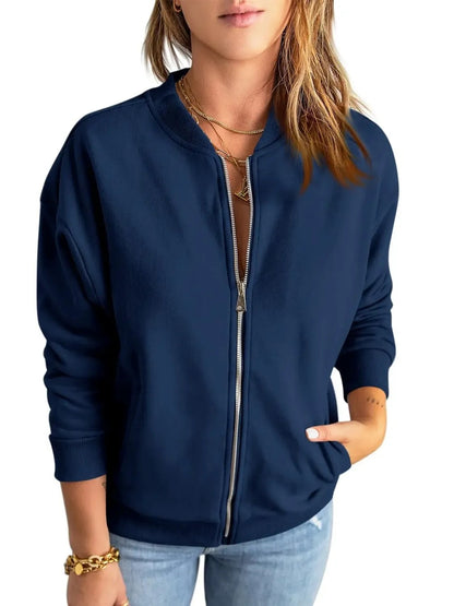 Women's Full Zip Bomber Jacket With Pockets