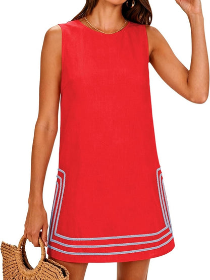 Women's Loose Fit Pocket Trim Summer Sleeveless Dress