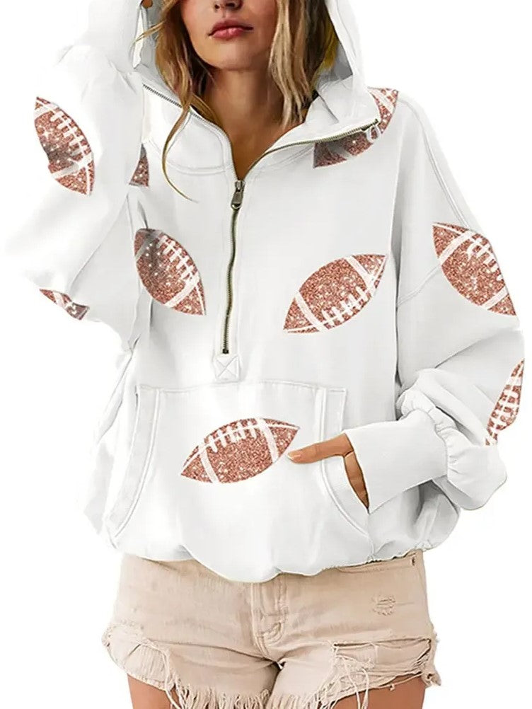 Sparkly Football Pocket Half Zip Pullover