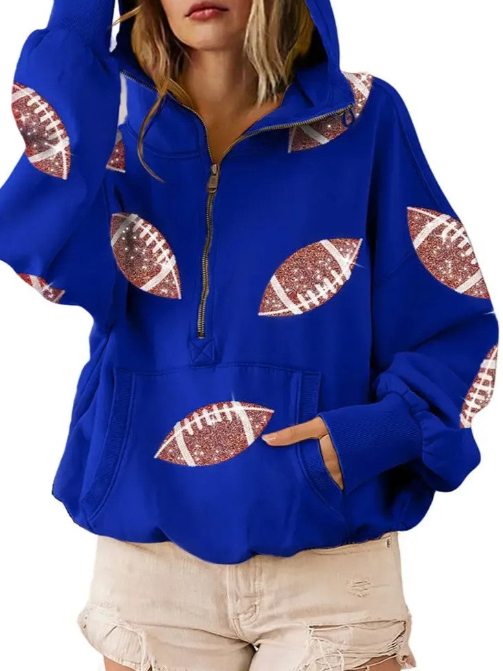 Sparkly Football Pocket Half Zip Pullover