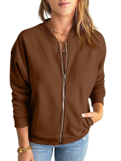 Women's Full Zip Bomber Jacket With Pockets