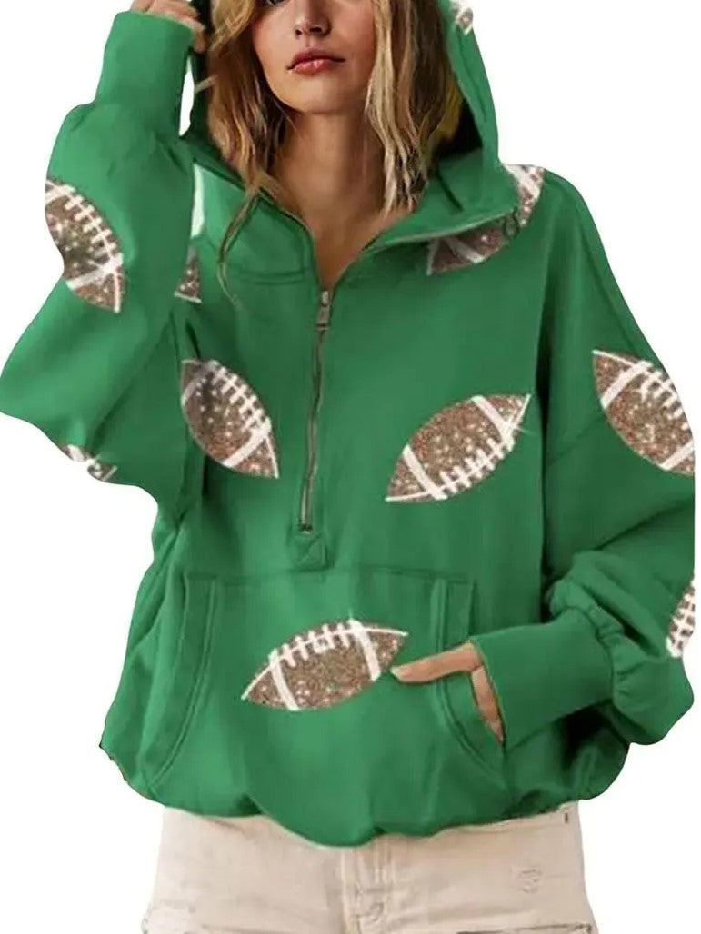 Sparkly Football Pocket Half Zip Pullover
