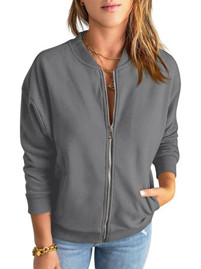 Women's Full Zip Bomber Jacket With Pockets