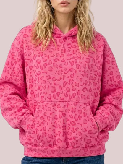 Women's Leopard Print Oversized Hoodie with Kangaroo Pocket