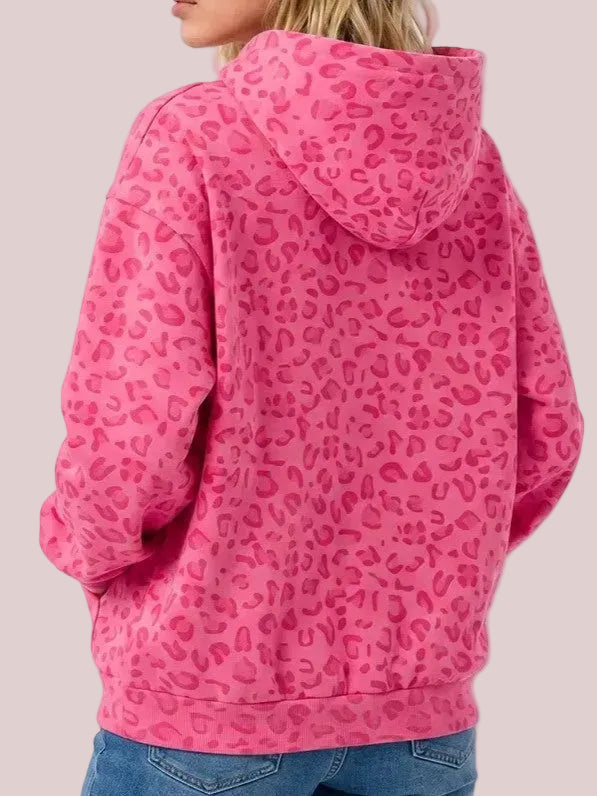 Women's Leopard Print Oversized Hoodie with Kangaroo Pocket