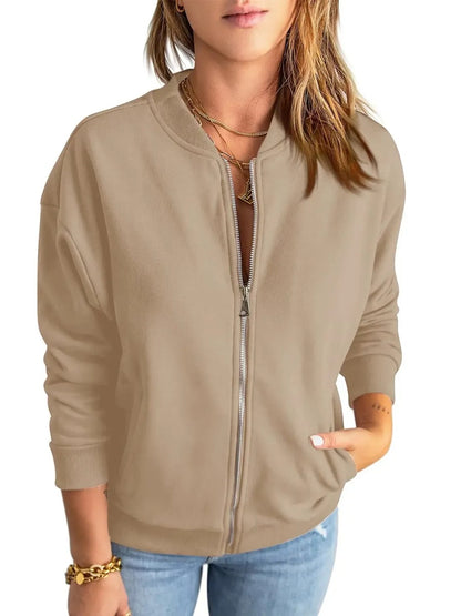 Women's Full Zip Bomber Jacket With Pockets