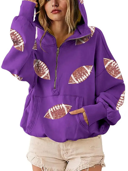 Sparkly Football Pocket Half Zip Pullover