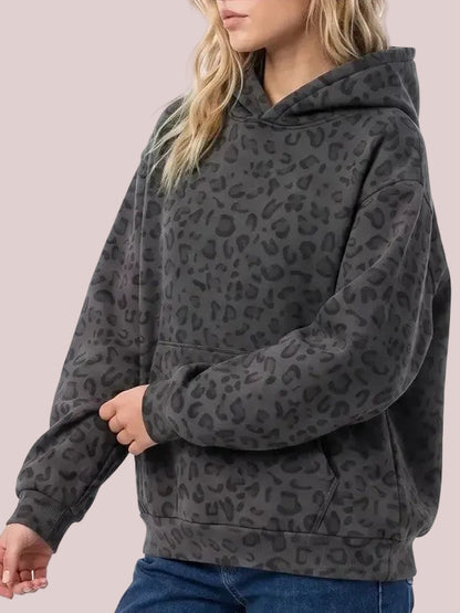 Women's Leopard Print Oversized Hoodie with Kangaroo Pocket
