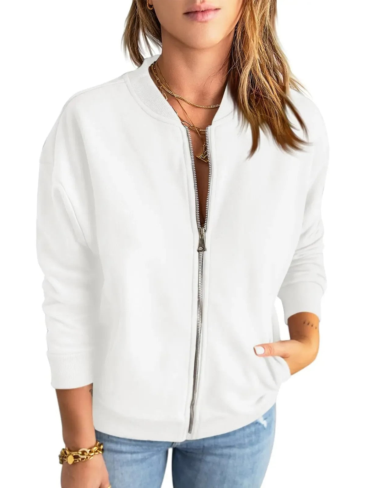Women's Full Zip Bomber Jacket With Pockets