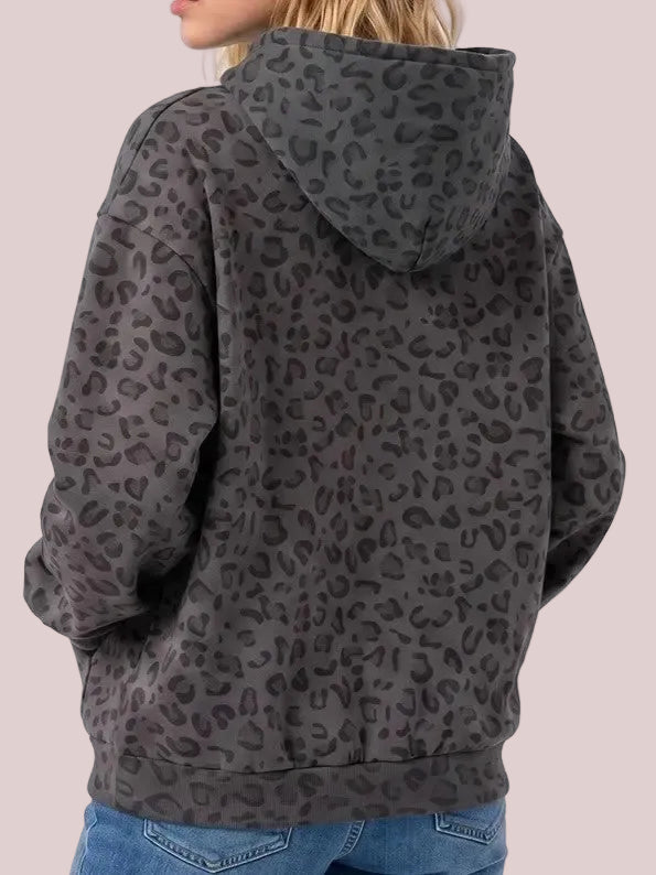 Women's Leopard Print Oversized Hoodie with Kangaroo Pocket