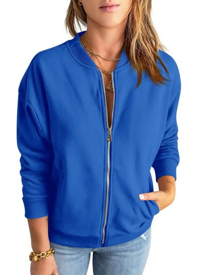 Women's Full Zip Bomber Jacket With Pockets