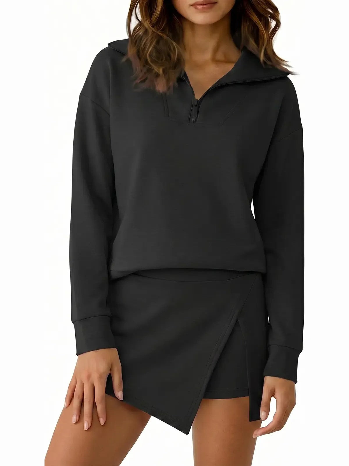 Women's Athleisure Two Piece Set with Built-in Shorts Skirt