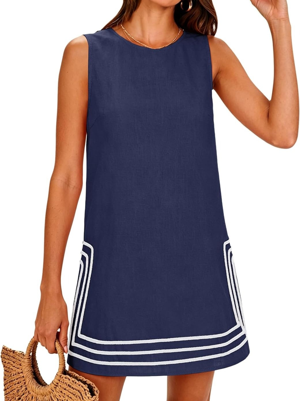 Women's Loose Fit Pocket Trim Summer Sleeveless Dress