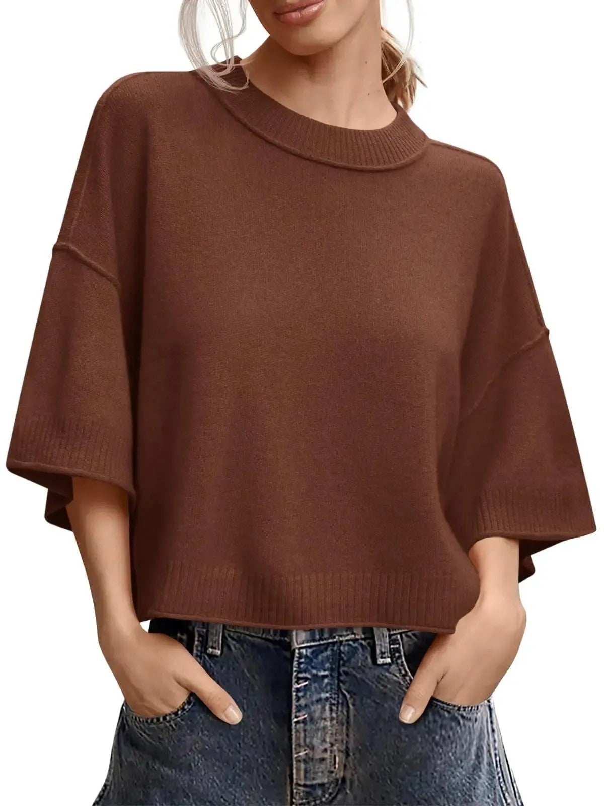 Women's Minimalist Crew Neck Oversized Knit Top