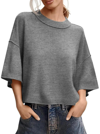 Women's Minimalist Crew Neck Oversized Knit Top