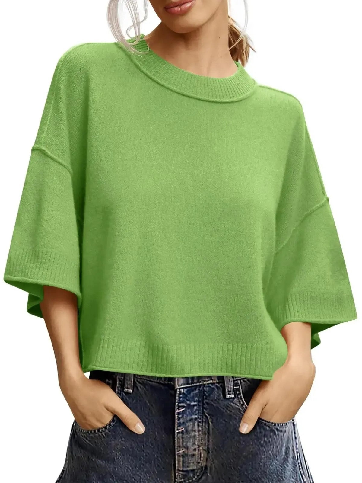 Women's Minimalist Crew Neck Oversized Knit Top