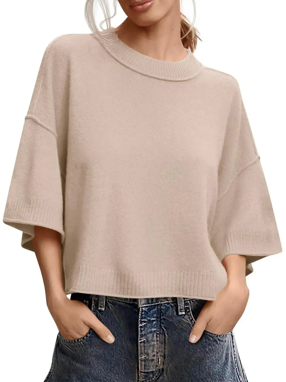 Women's Minimalist Crew Neck Oversized Knit Top