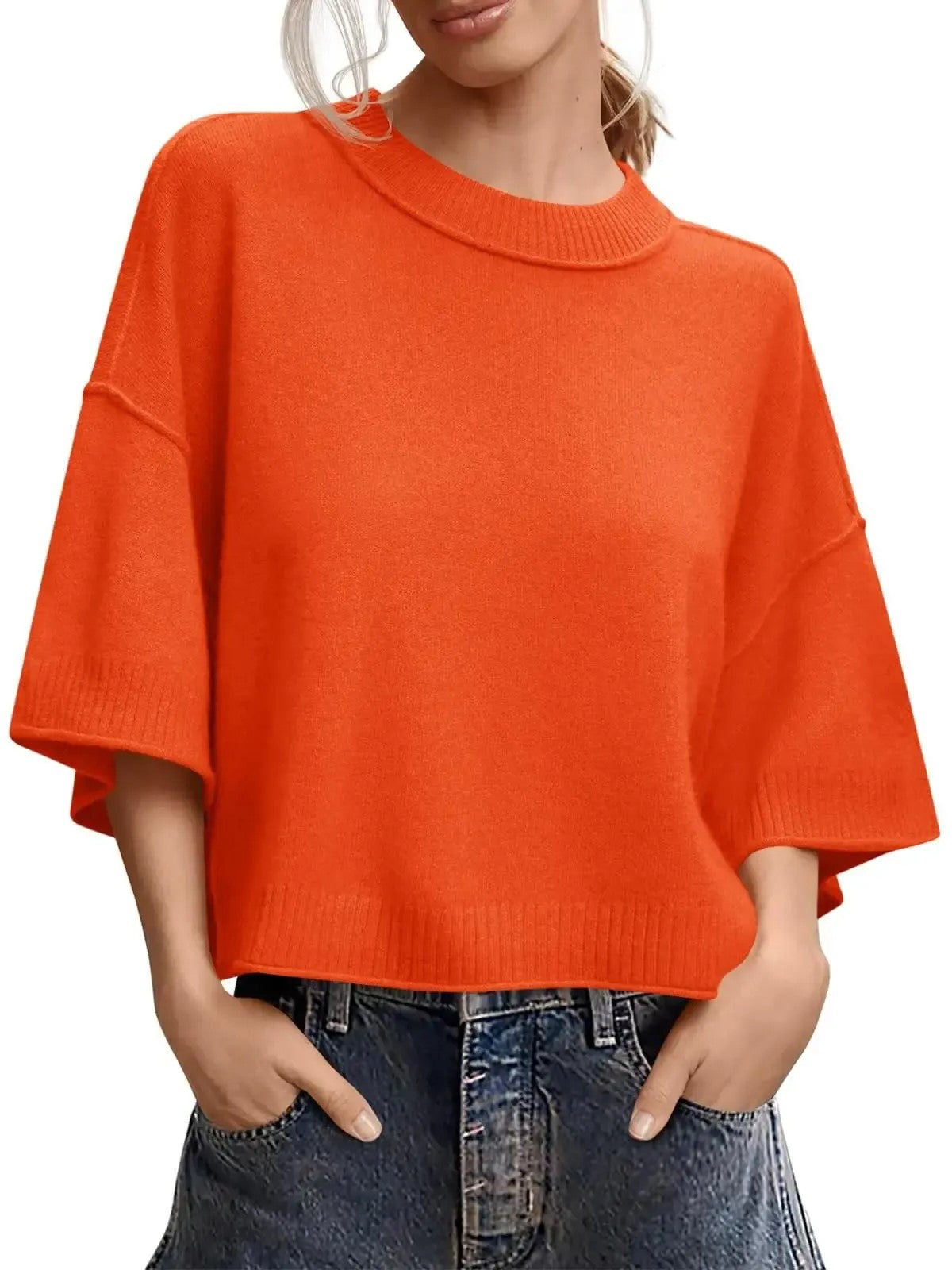 Women's Minimalist Crew Neck Oversized Knit Top