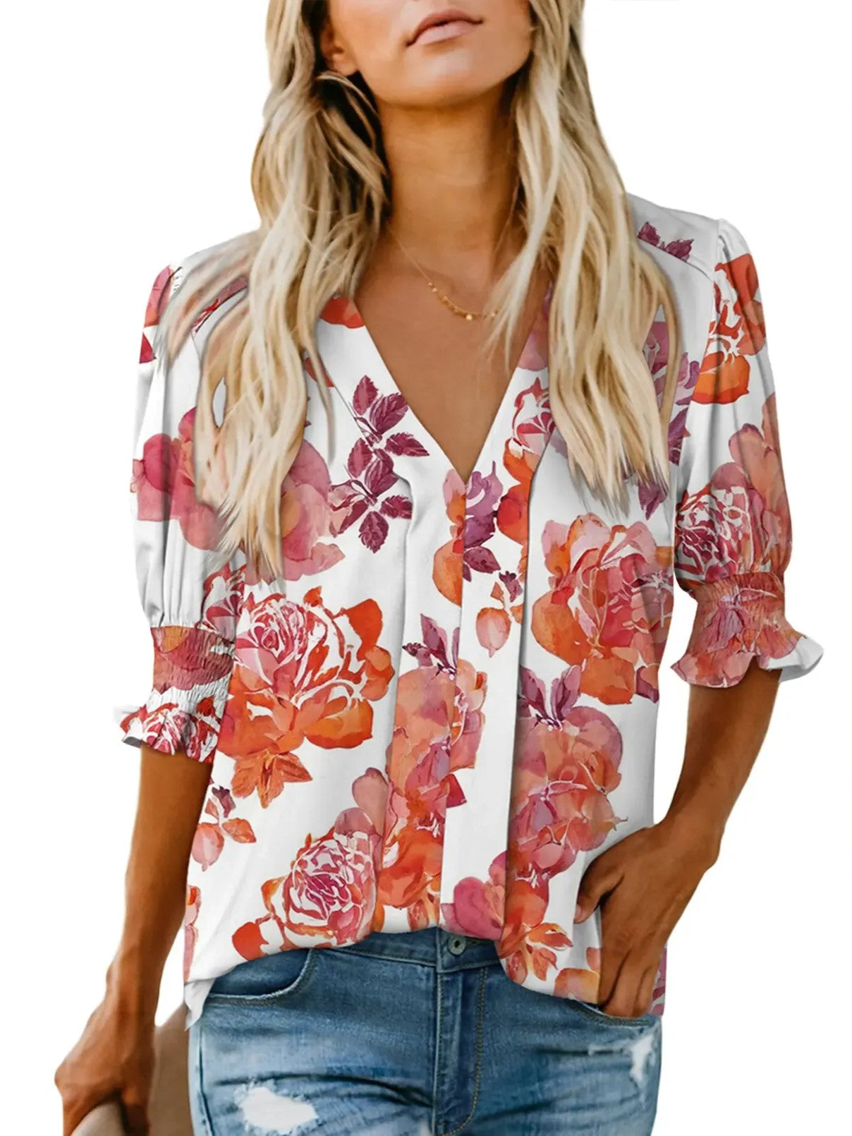 Women's Split Front V Neck Casual Shirt