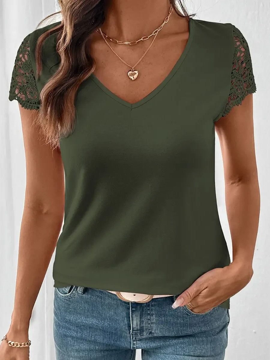 Women's Hollow Out Lace Sleeve Tee