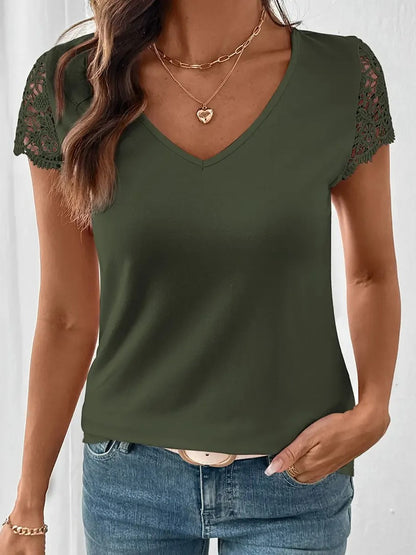 Women's Hollow Out Lace Sleeve Tee