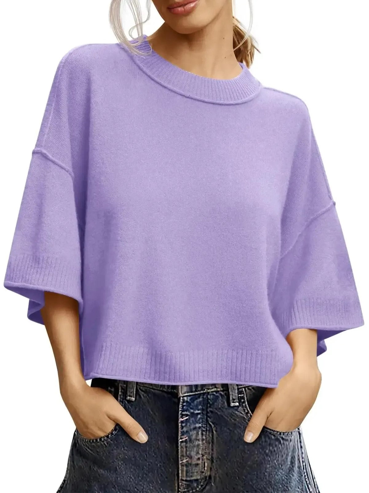 Women's Minimalist Crew Neck Oversized Knit Top