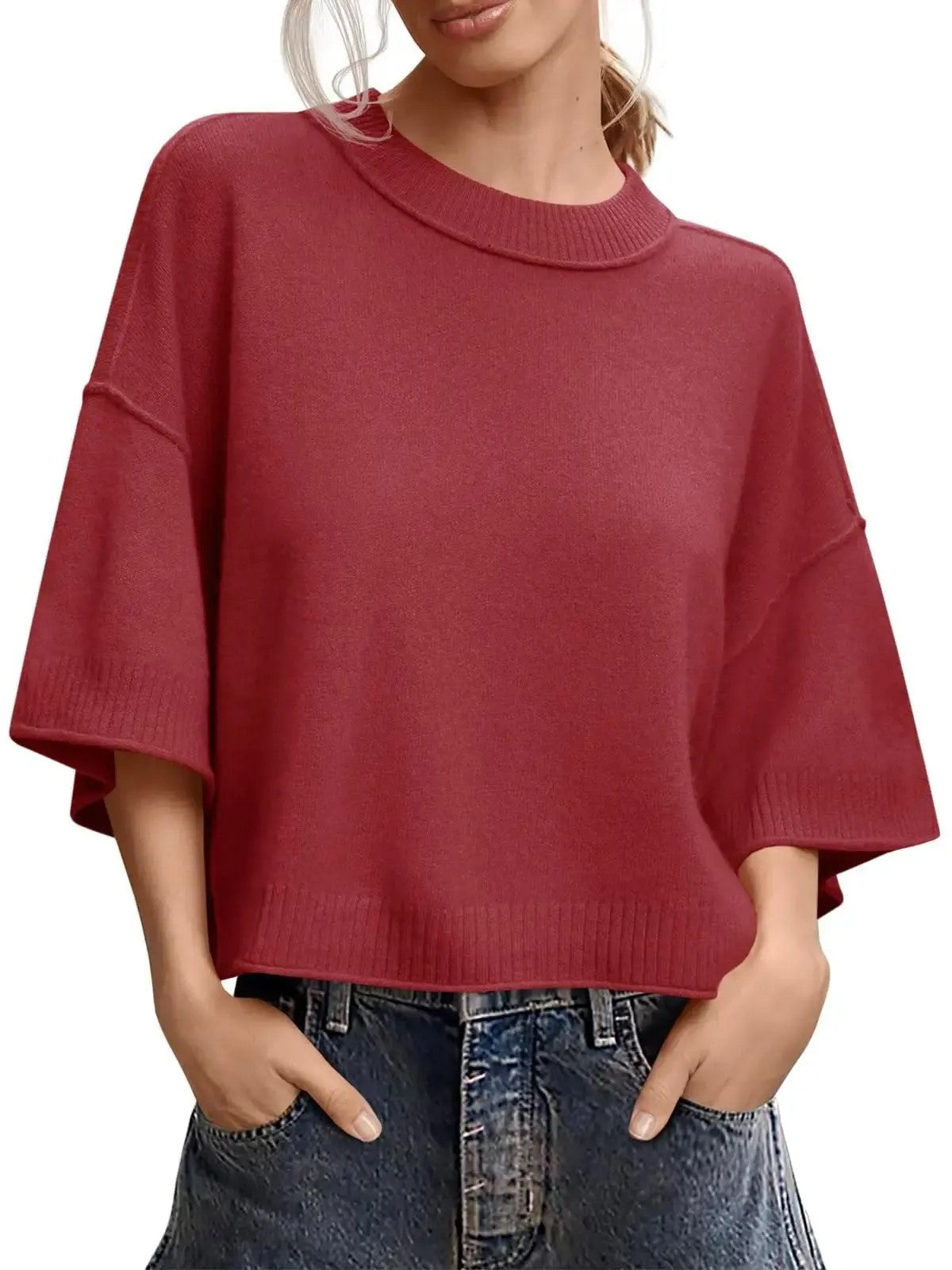Women's Minimalist Crew Neck Oversized Knit Top