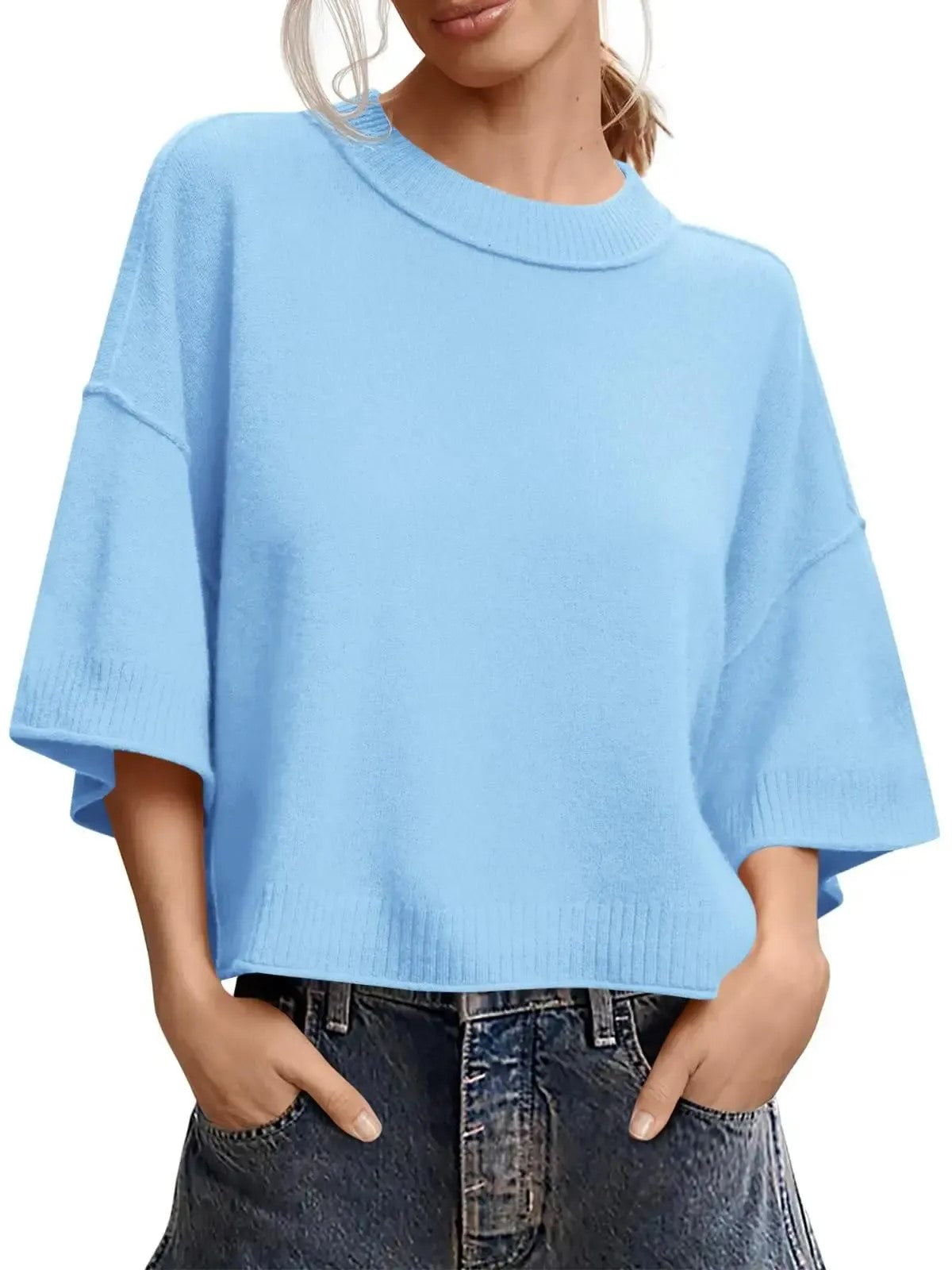 Women's Minimalist Crew Neck Oversized Knit Top