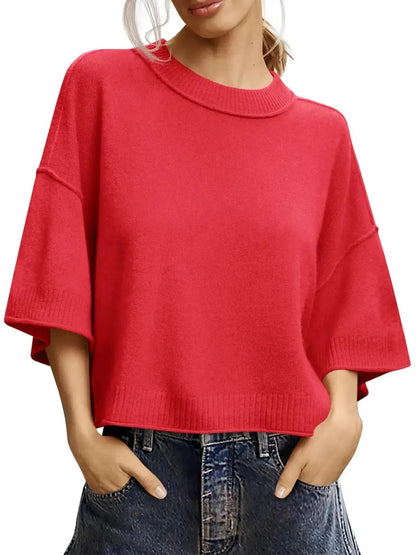 Women's Minimalist Crew Neck Oversized Knit Top