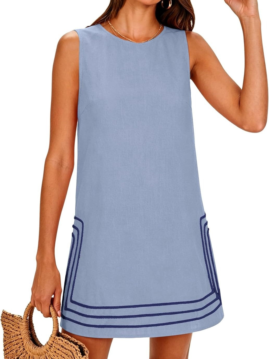 Women's Loose Fit Pocket Trim Summer Sleeveless Dress