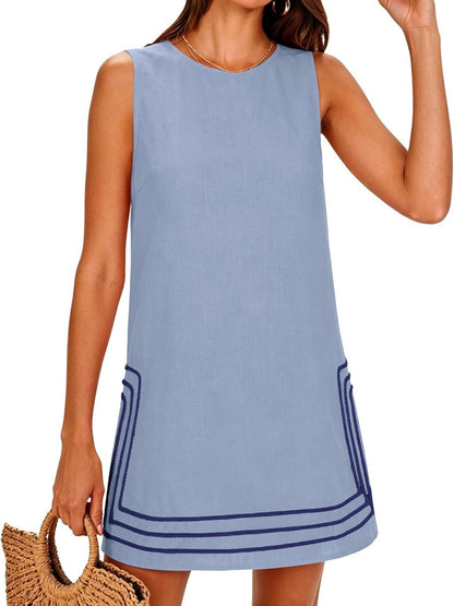 Women's Loose Fit Pocket Trim Summer Sleeveless Dress