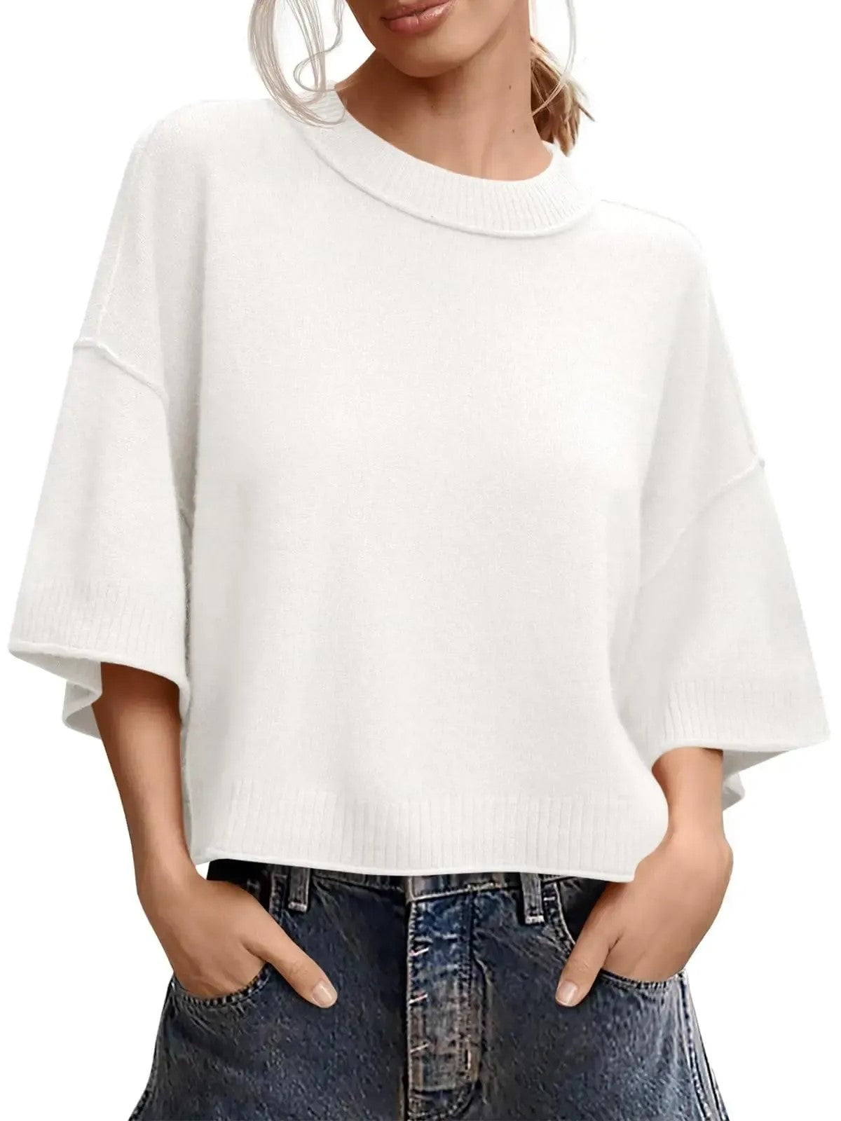 Women's Minimalist Crew Neck Oversized Knit Top