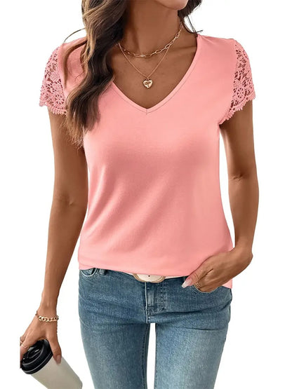 Women's Hollow Out Lace Sleeve Tee