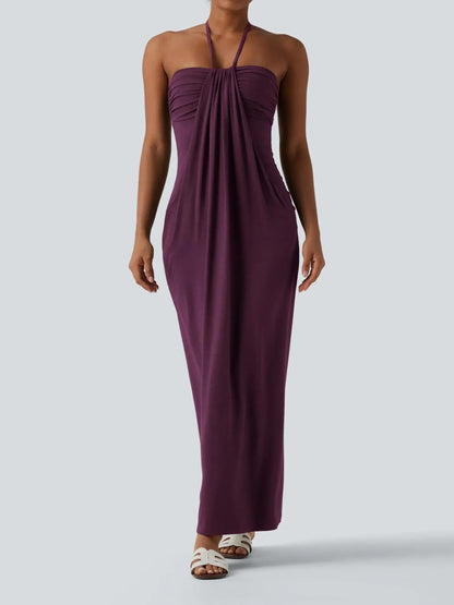 Women's Flowy Draped Halter Vacation Midi Dress